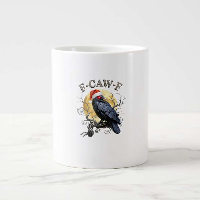 Funny Crow F-Caw-F Bird Gothic Christmas Santa Hat Large Coffee Mug (Front)