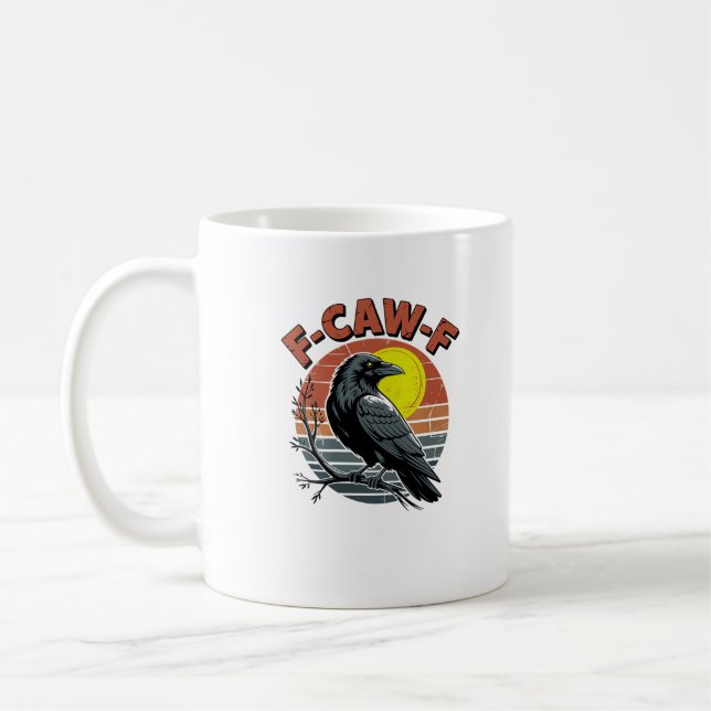 Funny Crow F-Caw-F Retro Sunset Adult Design Tri-B Coffee Mug (Left)