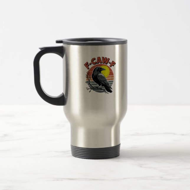 Funny Crow F-Caw-F Retro Sunset Adult Design Tri-B Travel Mug (Left)