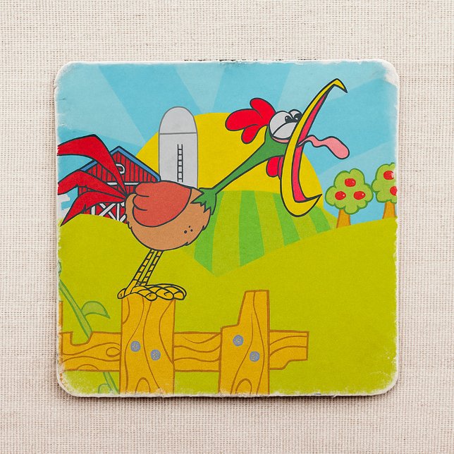 Funny Crowing Rooster Farm Square Sticker (Creator Uploaded)