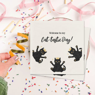 Funny Crown Black Cat Birthday Napkin