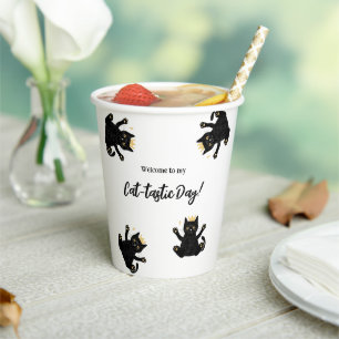 Funny Crown Black Cat Birthday Paper Cups