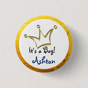 Funny Crown gold + your backgr. & text 3 Cm Round Badge