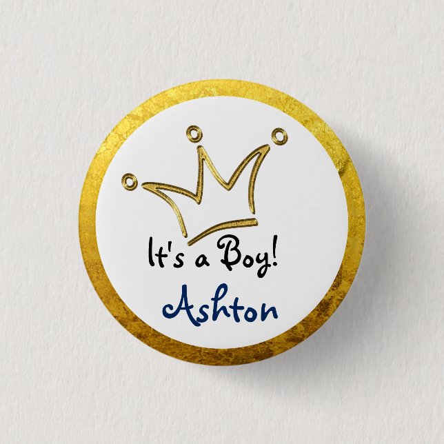 Funny Crown gold + your backgr. & text 3 Cm Round Badge (Front)