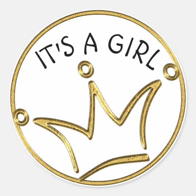 Funny Crown gold + your backgr. & text Classic Round Sticker (Front)