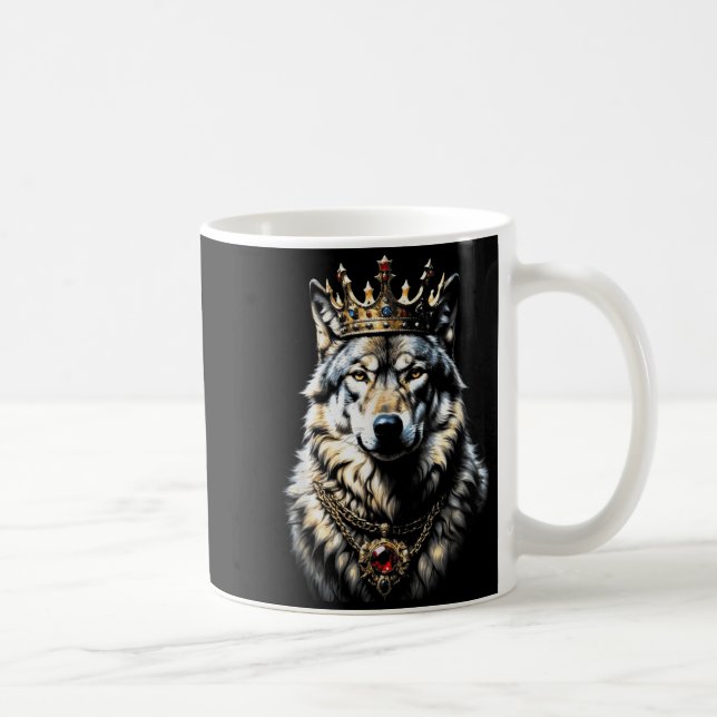 Funny Crown King Wolf Cool Animals Wolves Lovers W Coffee Mug (Right)