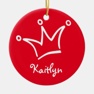 Funny Crown white + your backgr. & text Ceramic Tree Decoration