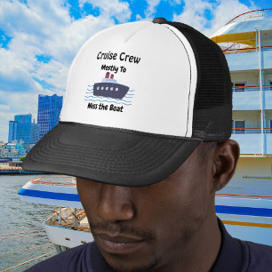 Funny Cruise Crew Miss the Boat Black Personalise Trucker Hat
