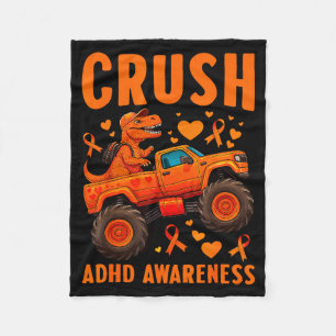 Funny Crush Adhd Awareness T-rex Monster Truck Kid Fleece Blanket