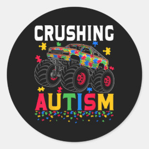 Funny Crushing Autism Awareness Monster Truck Puzz Classic Round Sticker