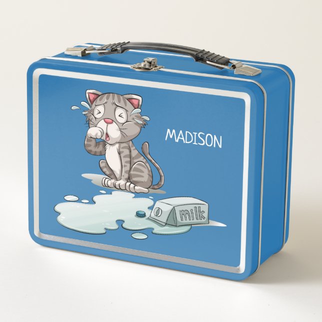 Funny Crying Cat custom name lunch boxes (Front)