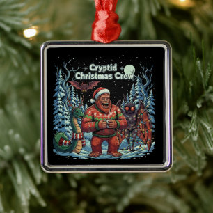 Funny Cryptid Christmas Crew Bigfoot, Mothman Metal Tree Decoration