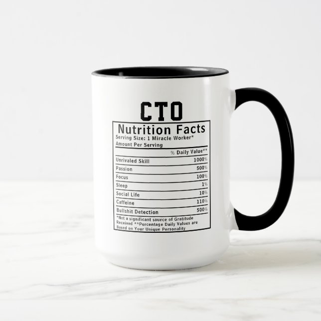 Funny CTO Nutrition Facts IT Executive Gift Mug (Right)