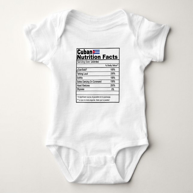 Funny Cuban Nutrition Fact Baby Onsie Baby Bodysuit (Front)