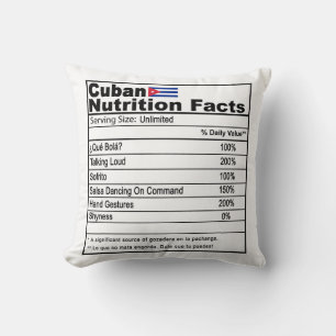 Funny Cuban Nutrition Fact Pillow, Home Decor Cushion