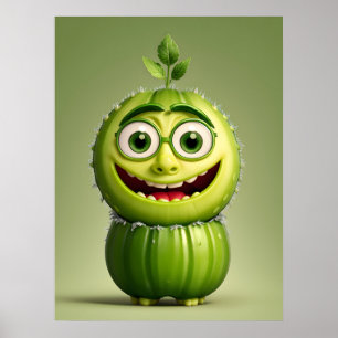 Funny cucumber character poster