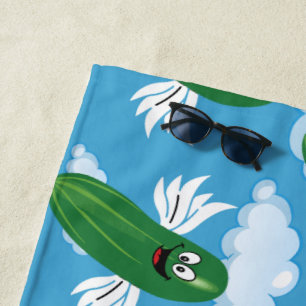 Funny Cucumber Pickles Food Humour Fantasy Emojis Beach Towel