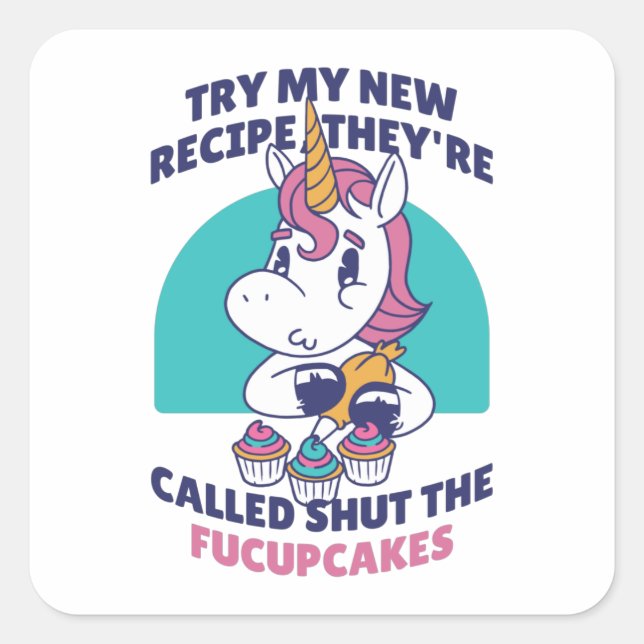 Funny Cupcake Unicorn Square Sticker (Front)