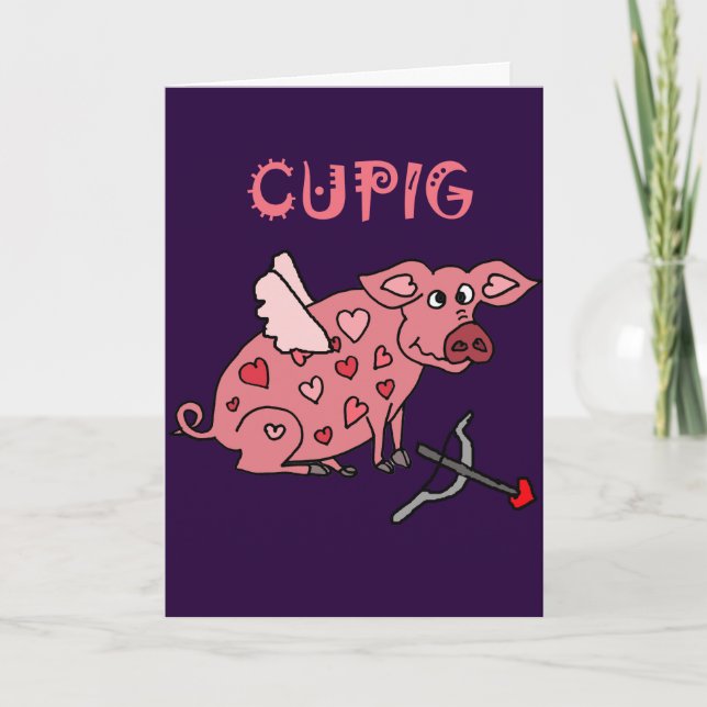 Funny Cupig Love Pig Holiday Card (Front)