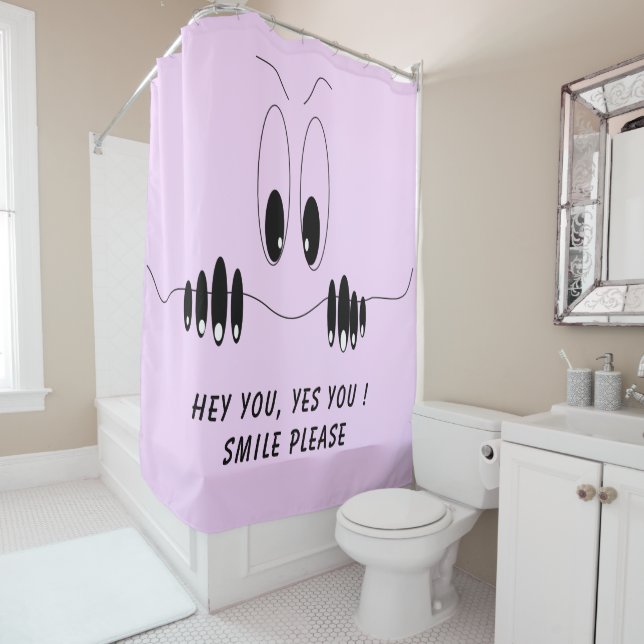 Funny Curiosity Eyes Shower Curtain Smile (In Situ)