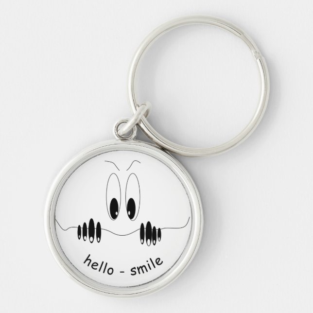 Funny Curiosity Eyes - Smile - Add Your Text/Colou Key Ring (Front)