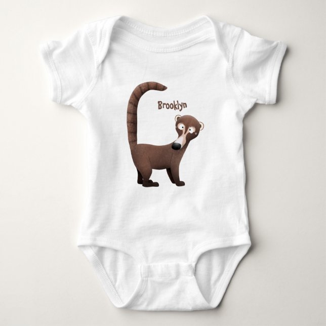 Funny curious coatimundi cartoon illustration baby bodysuit (Front)