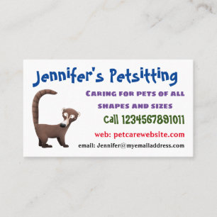 Funny curious coatimundi cartoon illustration business card