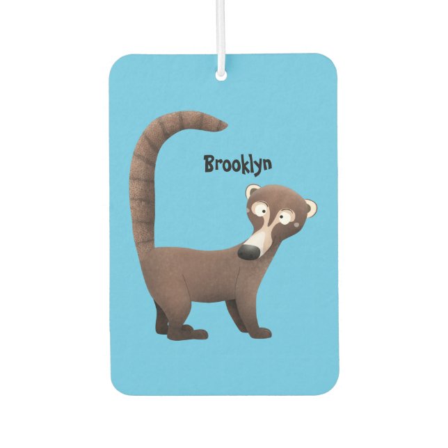 Funny curious coatimundi cartoon illustration car air freshener (Front)