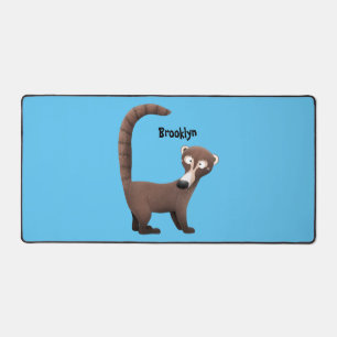 Funny curious coatimundi cartoon illustration desk mat