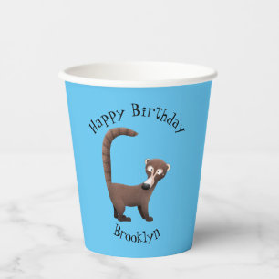 Funny curious coatimundi cartoon illustration paper cups