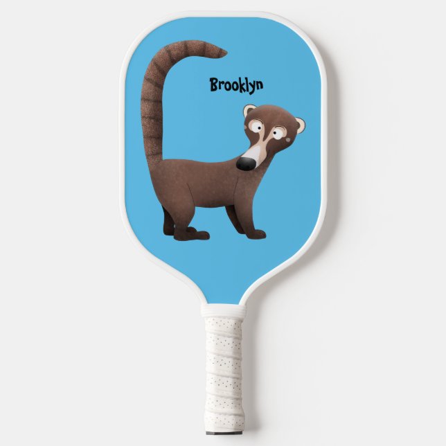 Funny curious coatimundi cartoon illustration  pickleball paddle (Front)