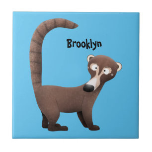 Funny curious coatimundi cartoon illustration tile