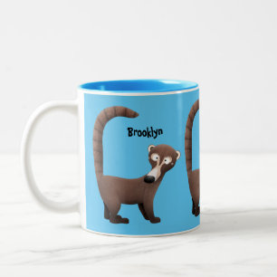Funny curious coatimundi cartoon illustration Two-Tone coffee mug