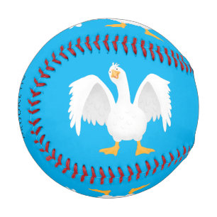Funny curious domestic goose cartoon illustration baseball