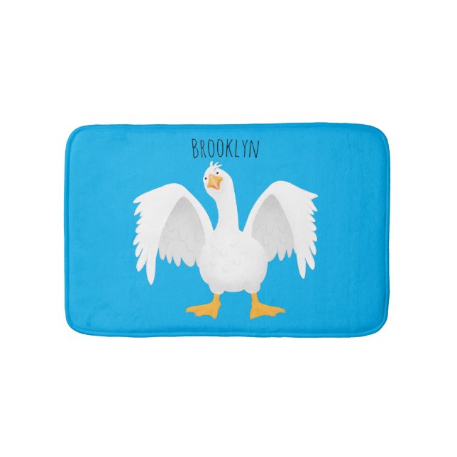 Funny curious domestic goose cartoon illustration bath mat (Front)