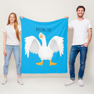 Funny curious domestic goose cartoon illustration fleece blanket