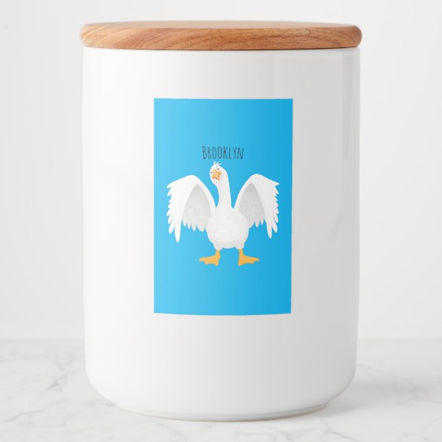 Funny curious domestic goose cartoon illustration food label (Front)