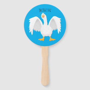 Funny curious domestic goose cartoon illustration hand fan