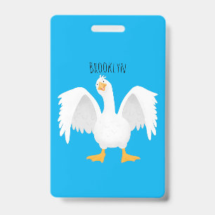 Funny curious domestic goose cartoon illustration ID badge