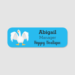 Funny curious domestic goose cartoon illustration name tag