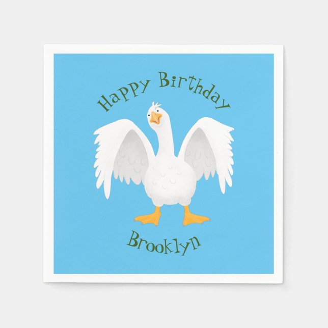 Funny curious domestic goose cartoon illustration napkin (Front)