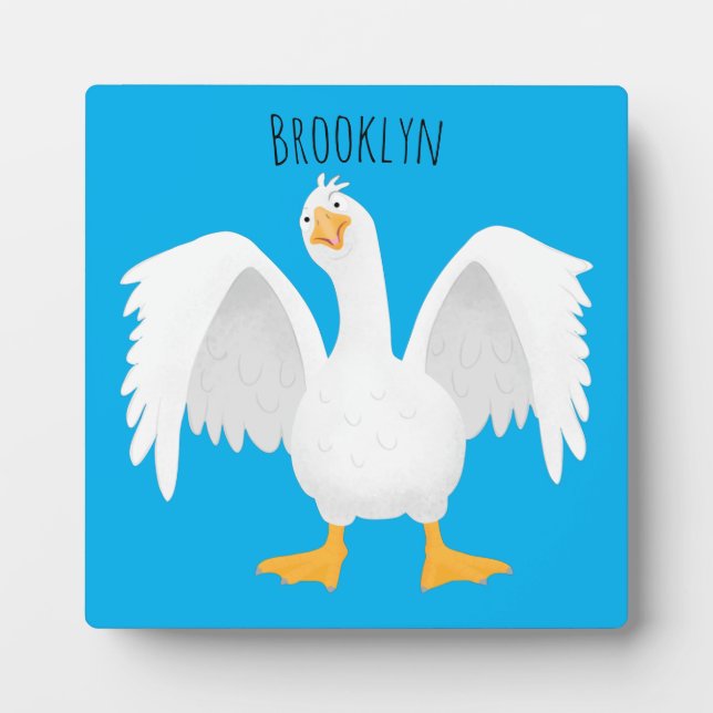 Funny curious domestic goose cartoon illustration plaque (Front)