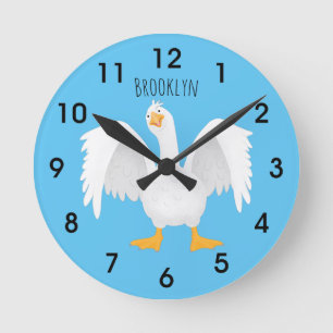 Funny curious domestic goose cartoon illustration round clock