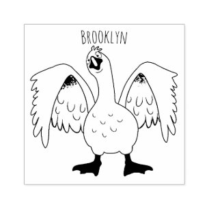 Funny curious domestic goose cartoon illustration rubber stamp