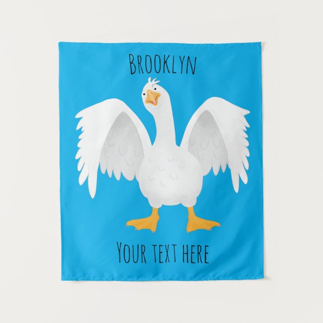 Funny curious domestic goose cartoon illustration tapestry (Front)