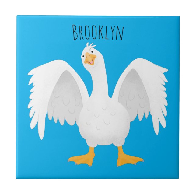 Funny curious domestic goose cartoon illustration tile (Front)