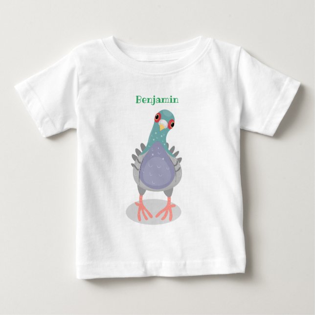 Funny curious pigeon cartoon illustration baby T-Shirt (Front)