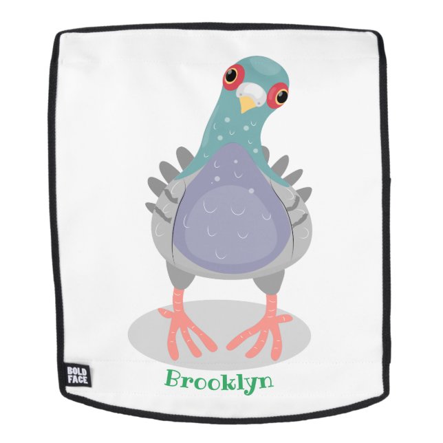 Funny curious pigeon cartoon illustration backpack (Removable Face)
