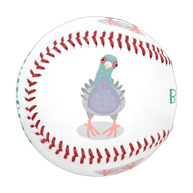 Funny curious pigeon cartoon illustration baseball (Front Left)