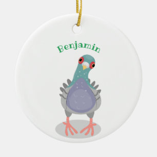 Funny curious pigeon cartoon illustration ceramic tree decoration